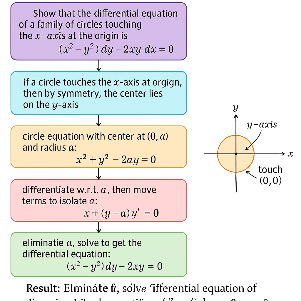 Family of Circles Touching the xâAxis at the Origin â Differential Equation