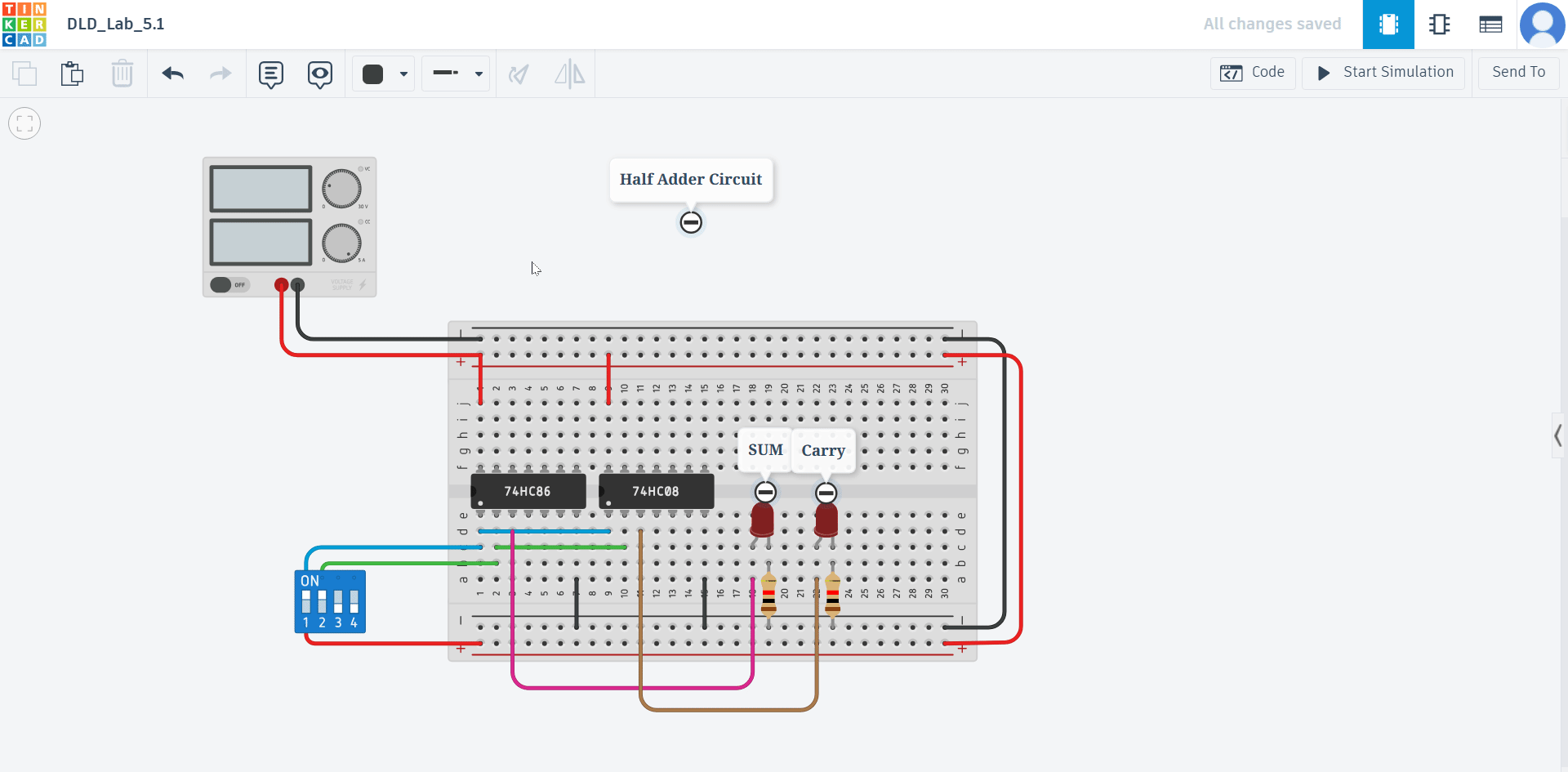 Half Adder TinkerCad Truth table check | TinkerCad | Halal Coder