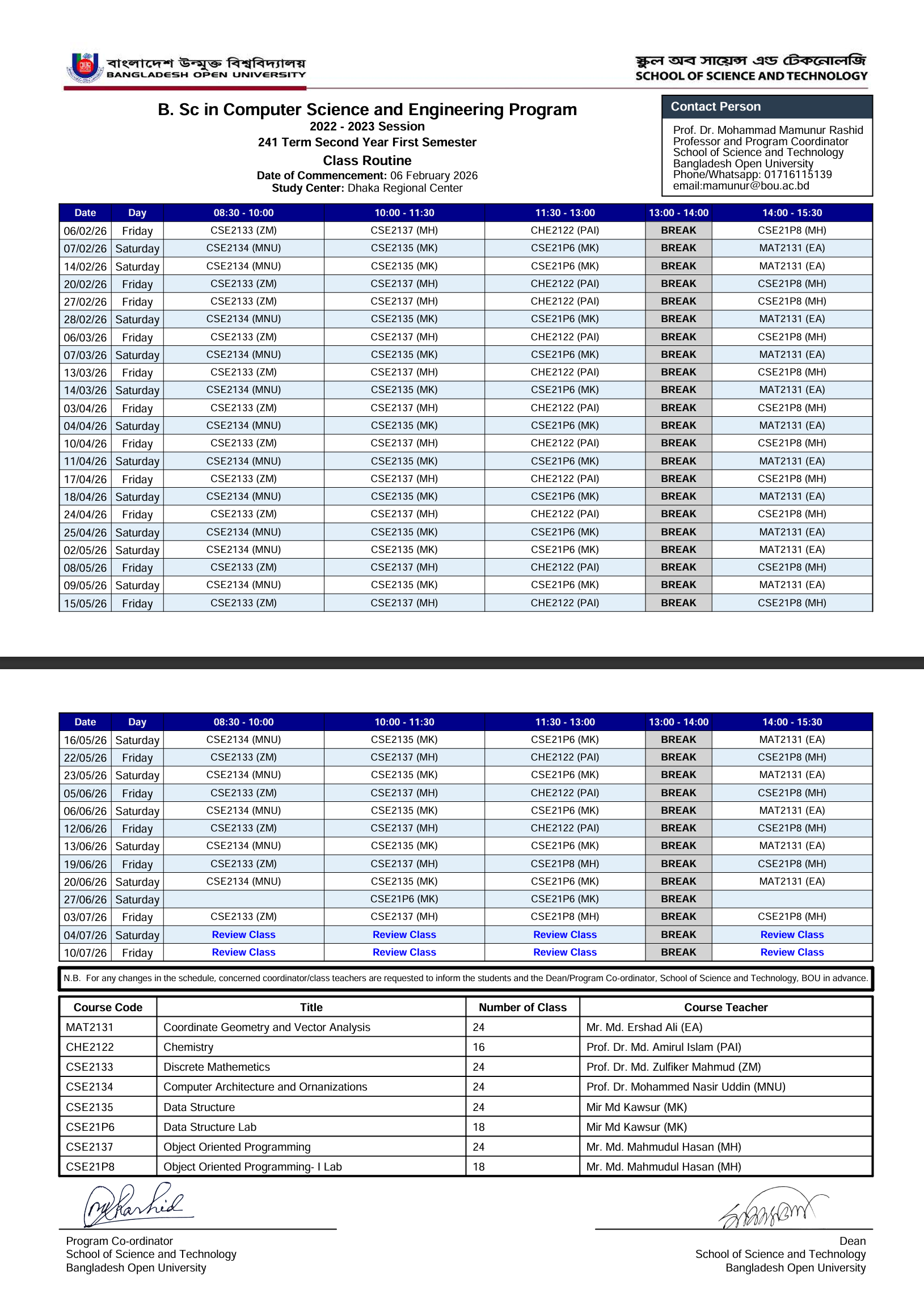 21 Class routine