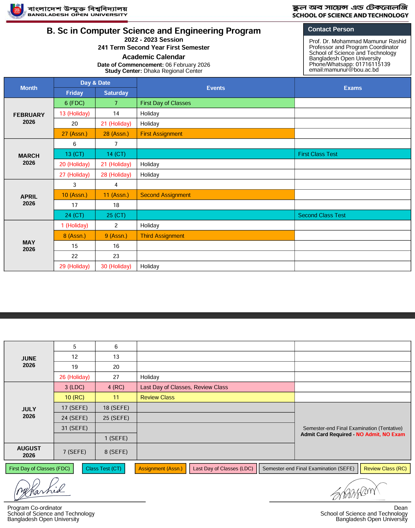 2026 academic calendar